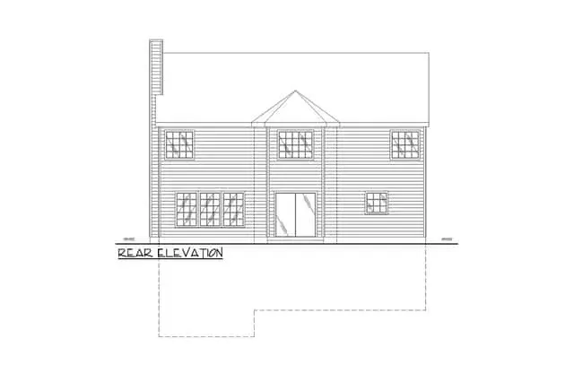 Rear elevation of Plan 35143GH with walkout door and simplified window rhythm