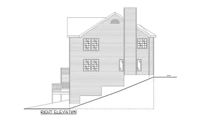 Three-quarter view of Plan 35143GH vertical siding facade with stone base