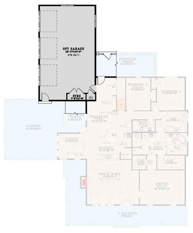 Plan 70952MK optional detached garage floor plan with two-car parking workshop or hobby room space and accessory storage for substituting the standard carport configuration