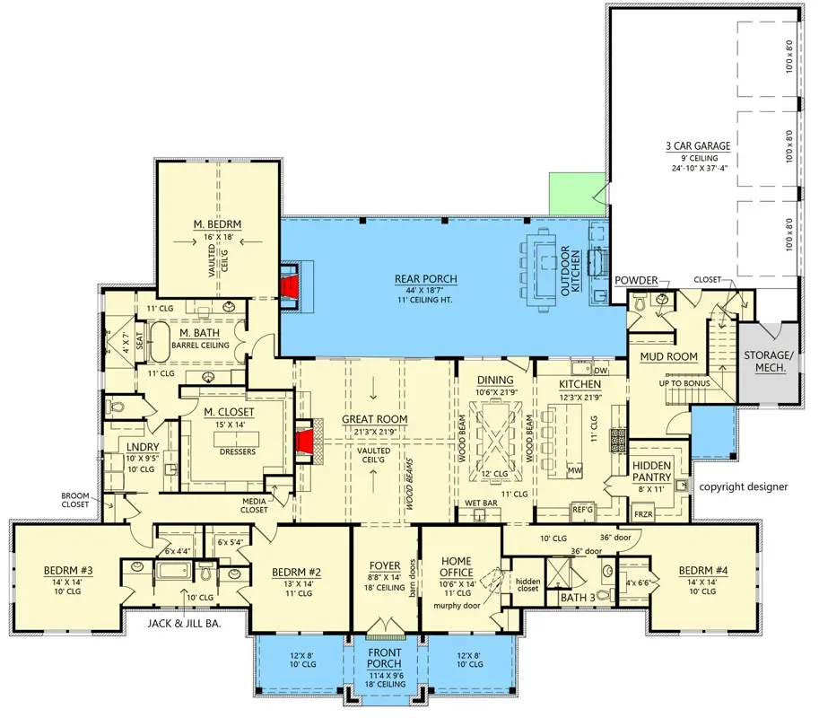 Plan 56547SM main level floor plan 3877 sq ft modern farmhouse split bedroom layout