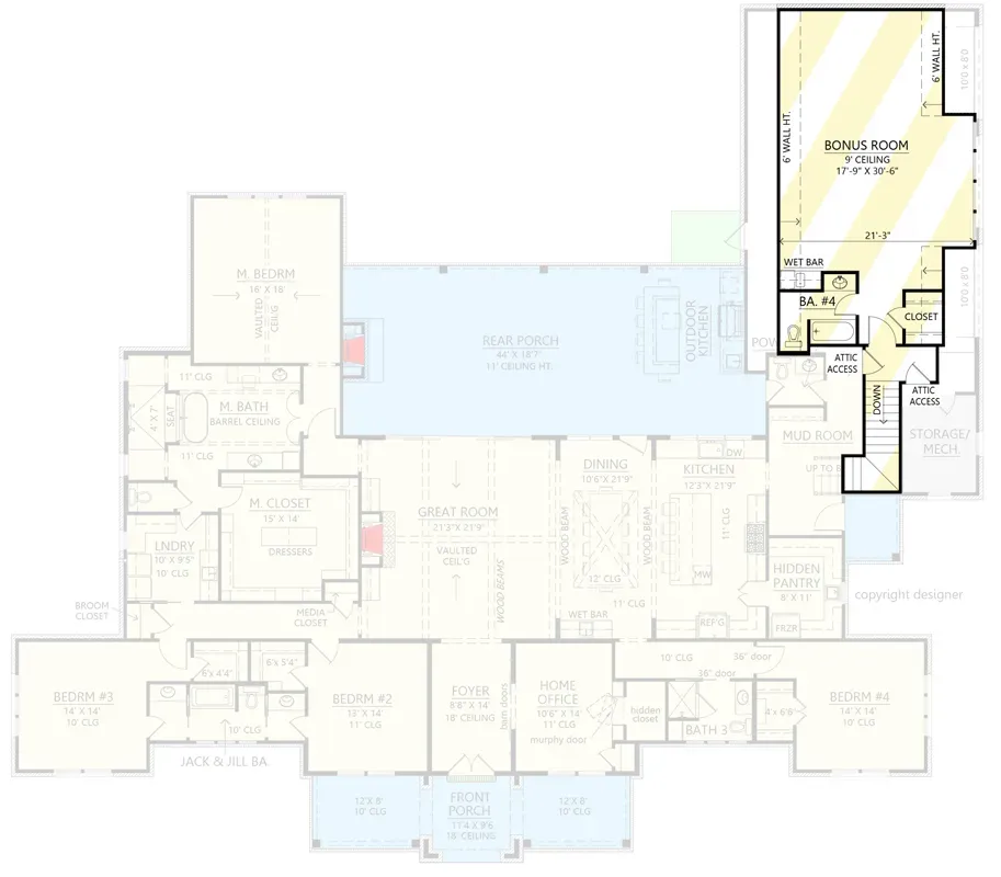 Plan 56547SM bonus room above garage optional finish modern farmhouse