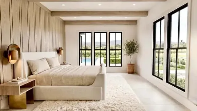 Upstairs bedroom with generous glazing and natural light