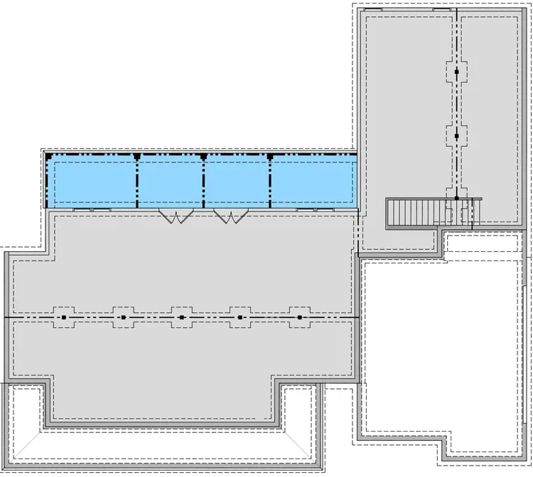 Unfinished walkout basement foundation plan suited to sloped lots with daylight windows and rear exterior door