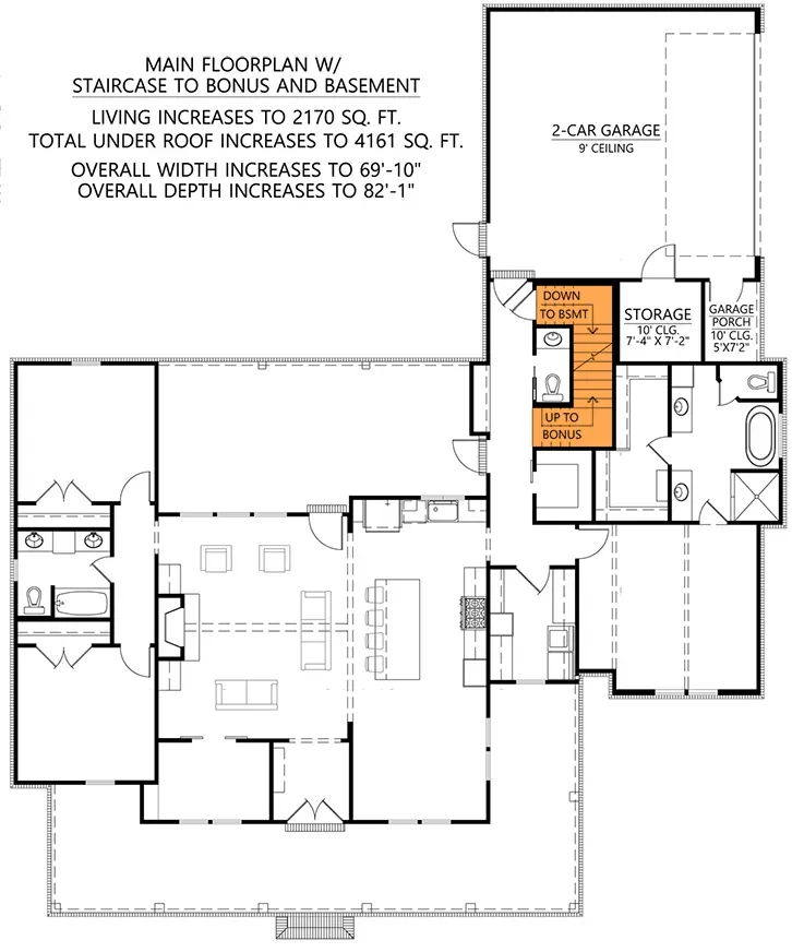 Main level revised for combined basement and bonus upgrade package with stair coordination