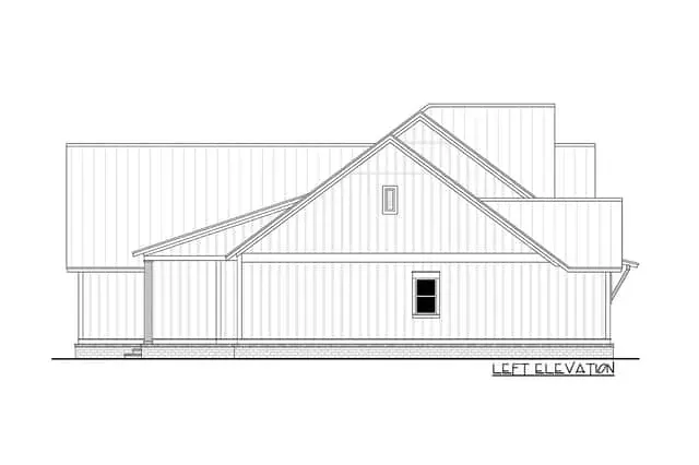Rear covered porch of Plan 51814HZ showing the outdoor living zone with space for a dining table, lounge seating, and connection to the interior great room through wide sliding glass doors