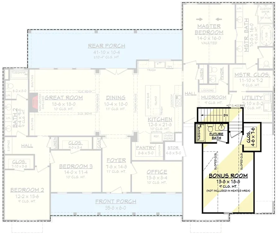 Optional bonus level floor plan showing approximately 400 square feet above the garage with a full bathroom and closet, configured as a guest suite, game room, or fourth bedroom