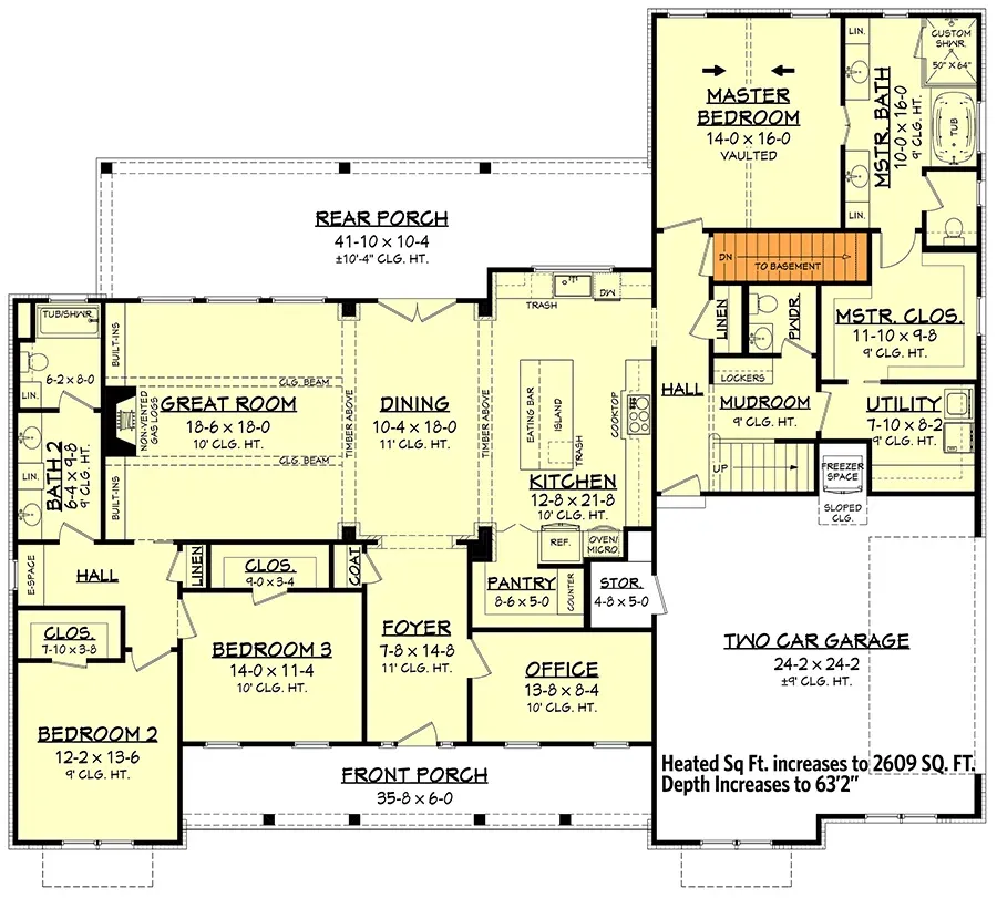 Floor plan diagram showing the basement stair location adjacent to the mudroom for walkout basement foundation option