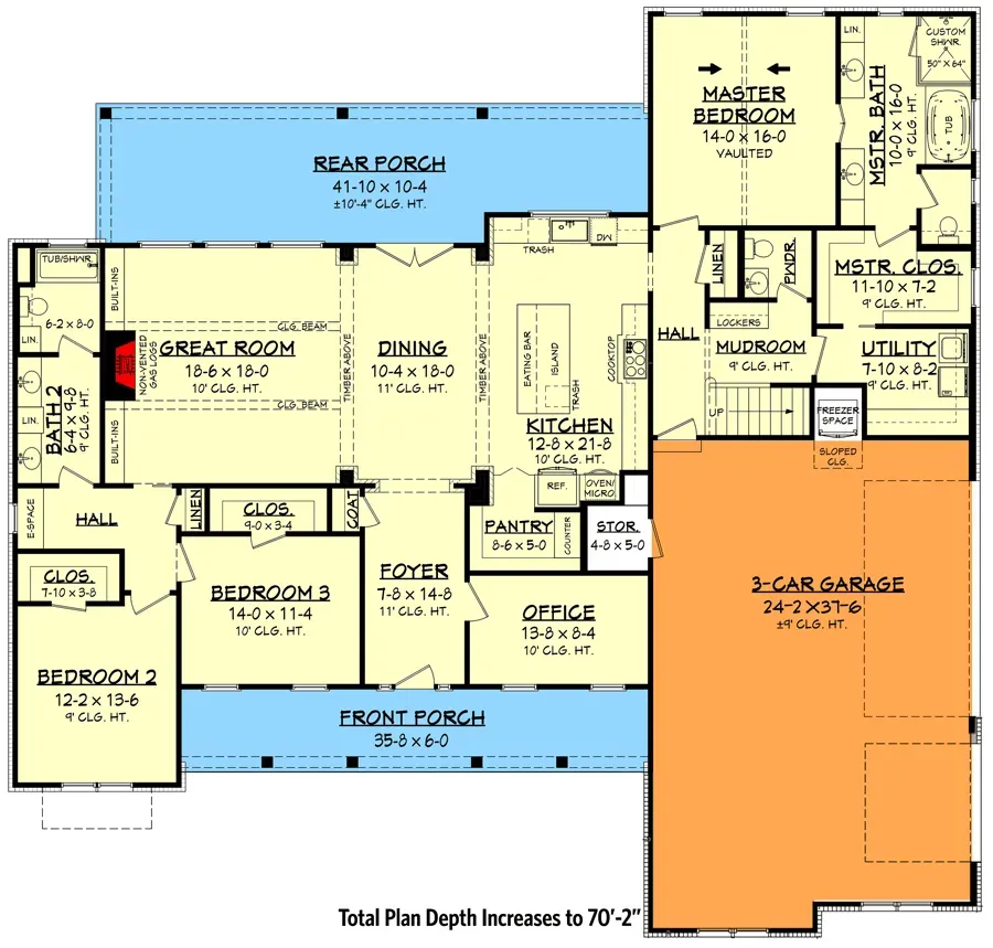 Alternate floor plan showing the 3-car garage expansion option with the bonus room stair maintained above