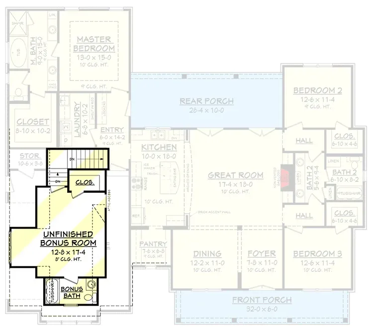 Optional 518 sq ft bonus room over garage with full bathroom suited for fourth bedroom, guest suite or rec room