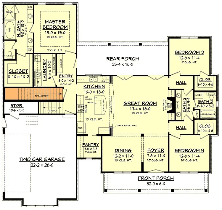 Alternate main level with relocated interior stair landing serving optional basement foundation
