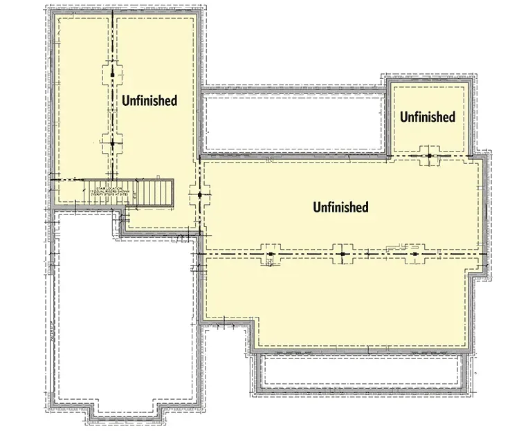 Unfinished basement foundation option with mechanical room, stair, and walk-out potential