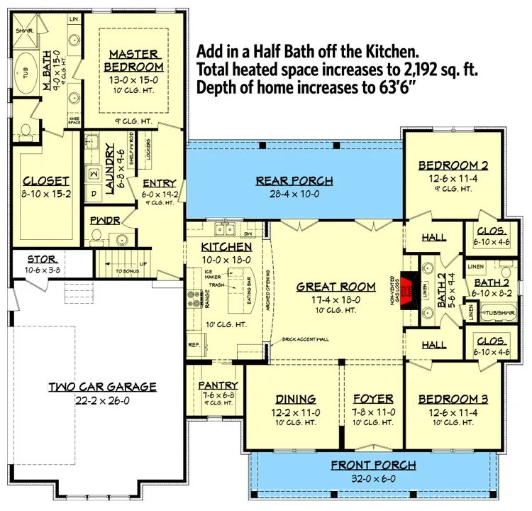 Optional interior half bath configuration added off the mudroom circulation for guest use