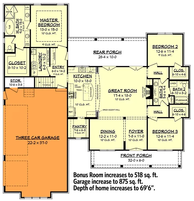 Alternate garage layout with 3-car side entry preserving a flat front elevation for narrower lots