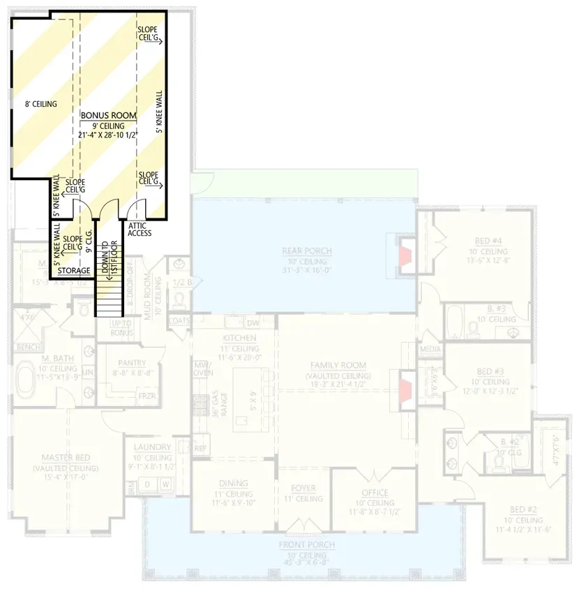 Optional bonus room floor plan above the 3-car garage with stair access from the mudroom