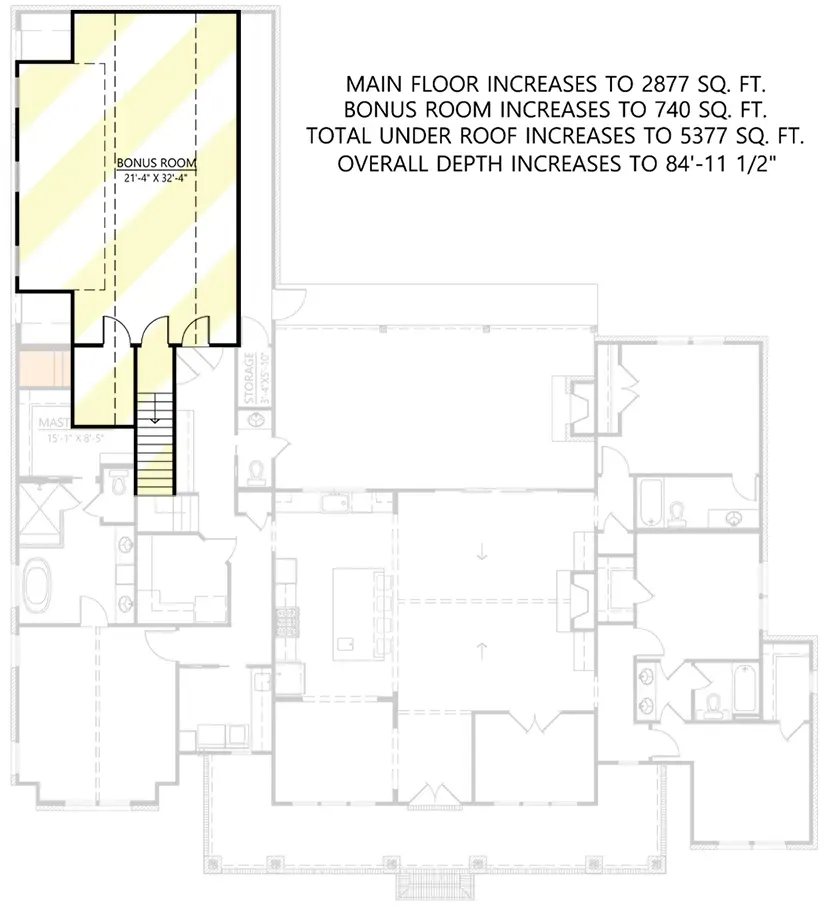 Combined option showing both the bonus room above the garage and basement stair access for maximum expansion flexibility