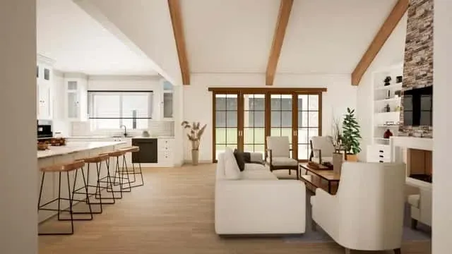 Home office with built-in desk and shelving, large window, and direct access off the foyer for client meetings