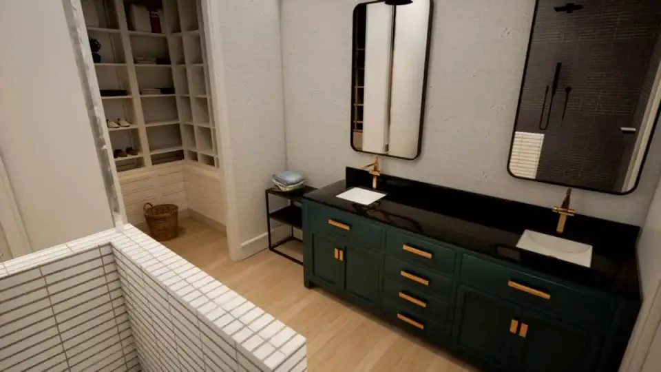 Plan 135233GRA master suite at quiet end of main level with carpet or wood plank flooring large window with mountain view and door to en-suite bathroom and walk-in closet