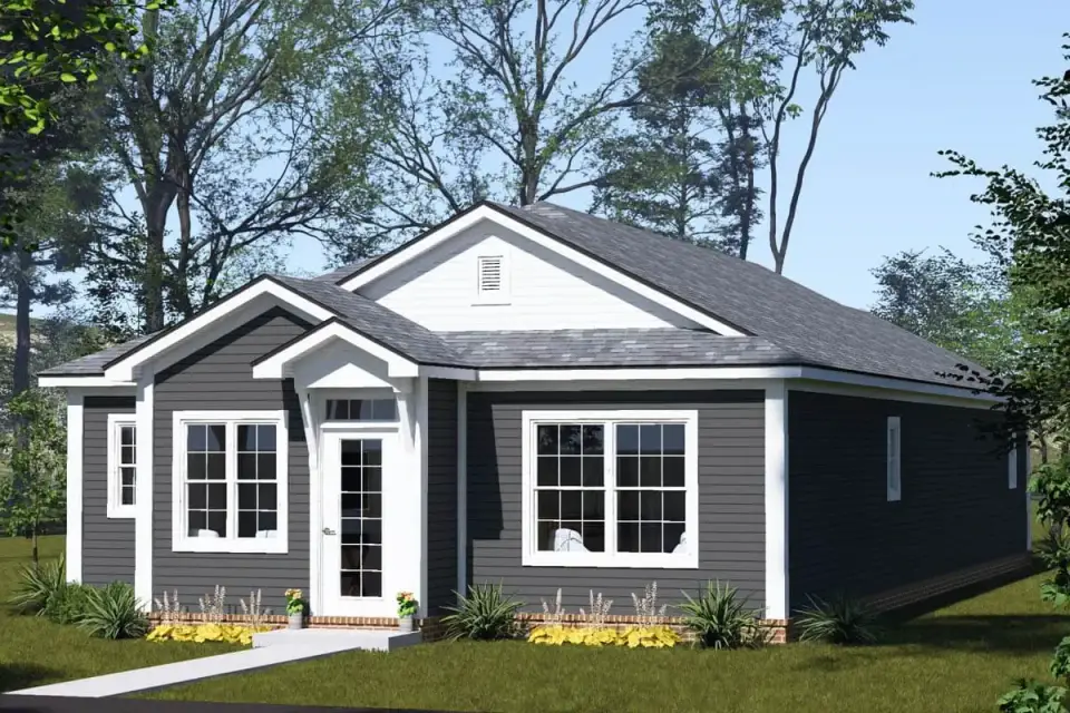 Angled view of the covered front porch and classical entry columns