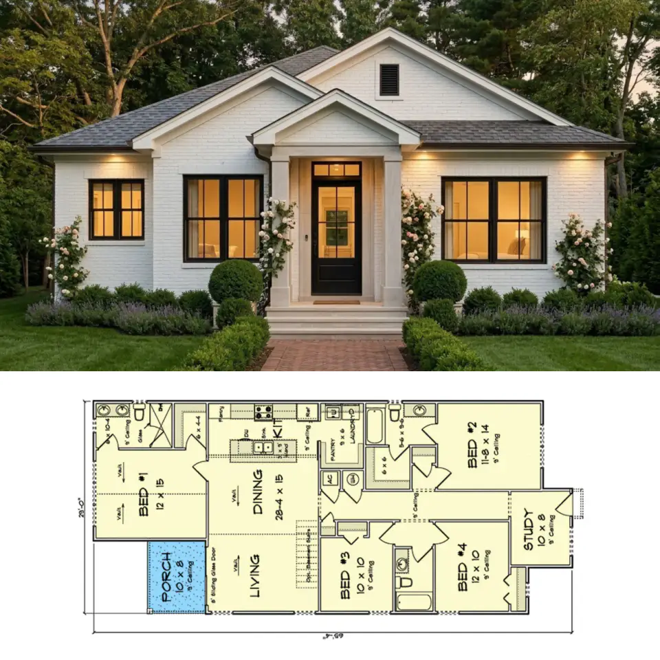 1,655 Sq. Ft. Country House Plan with Split Bedrooms