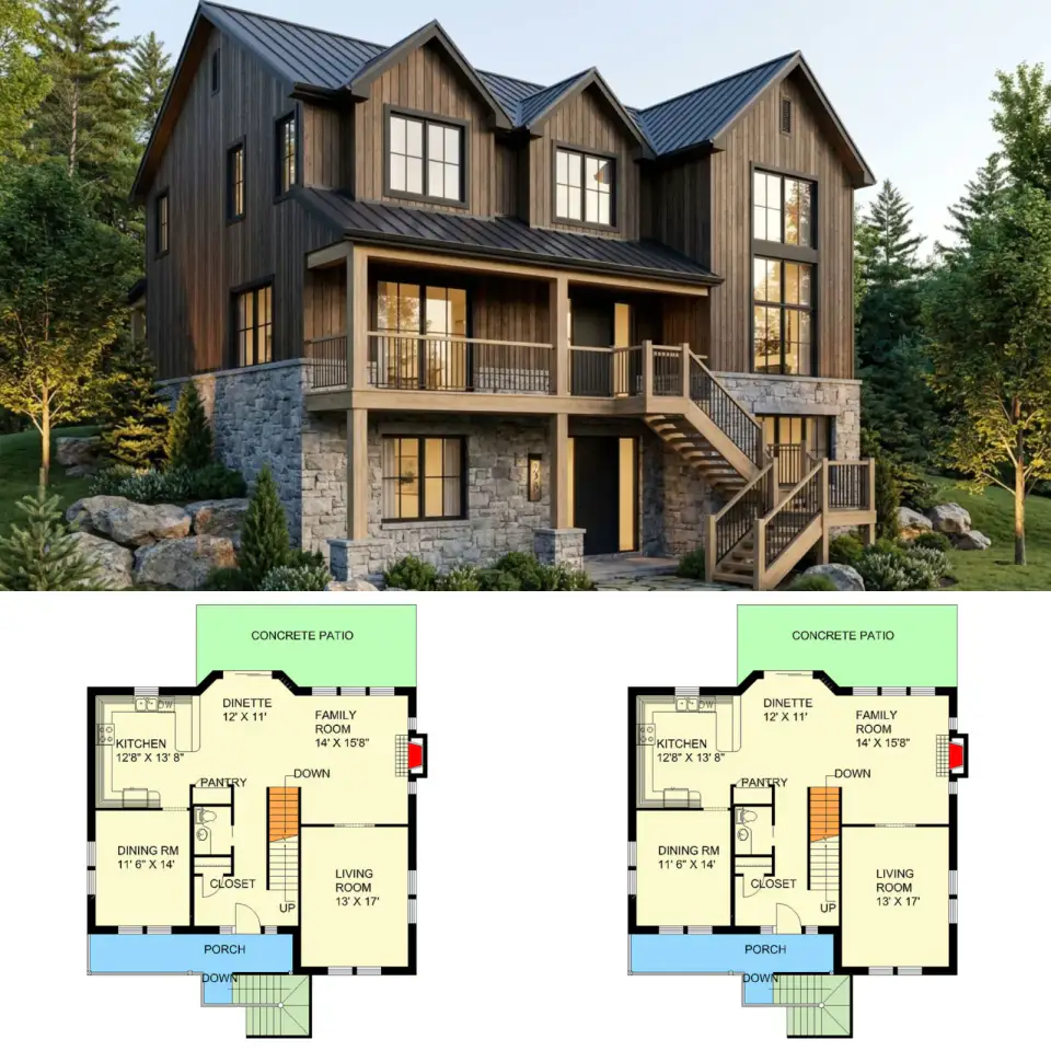 4-Bedroom Country Mountain House Plan with Walkout Garage