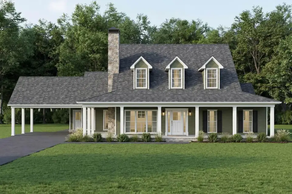 Plan 70952MK landscaped front view of cottage bungalow showing curb appeal traditional Southern coastal architecture appropriate for Mount Pleasant Beaufort Lowcountry residential context