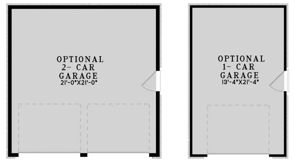Plan 70960MK optional detached one-car and two-car garage floor plans included with purchase, matched material package to main residence