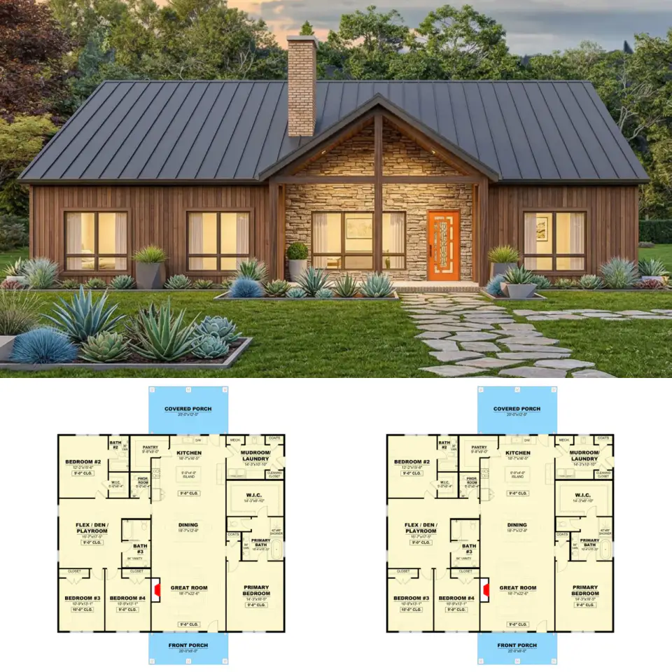 Single-Story Modern Farmhouse: 4 Bed, 3.5 Bath Plan