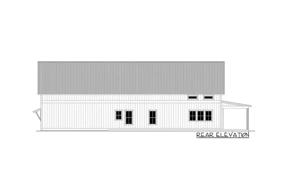 Plan 51942HZ rear aerial view showing central ridge line porch footprint and garage roof geometry