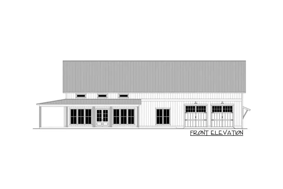 Plan 51942HZ front elevation aerial three-quarter view showing the full 1200 sq ft garage footprint in proportion to the main 2000 sq ft living area