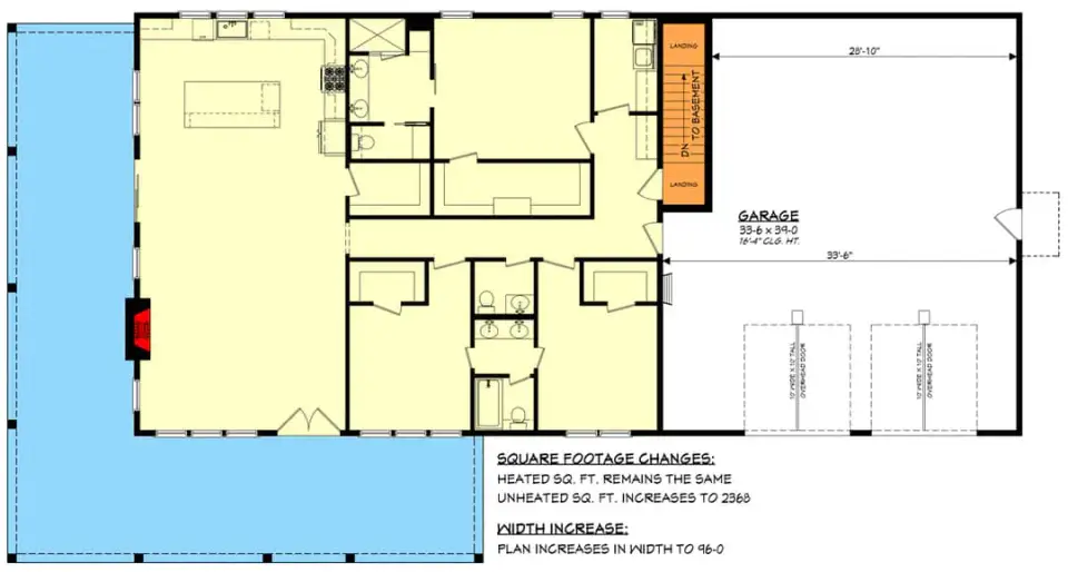 Plan 51942HZ main level alternate with basement stair location showing relocated laundry facilities and reconfigured mudroom to accommodate full basement stair access for clients in Middle Tennessee Upstate South Carolina and Texas Hill Country wanting unfinished or finished basement expansion