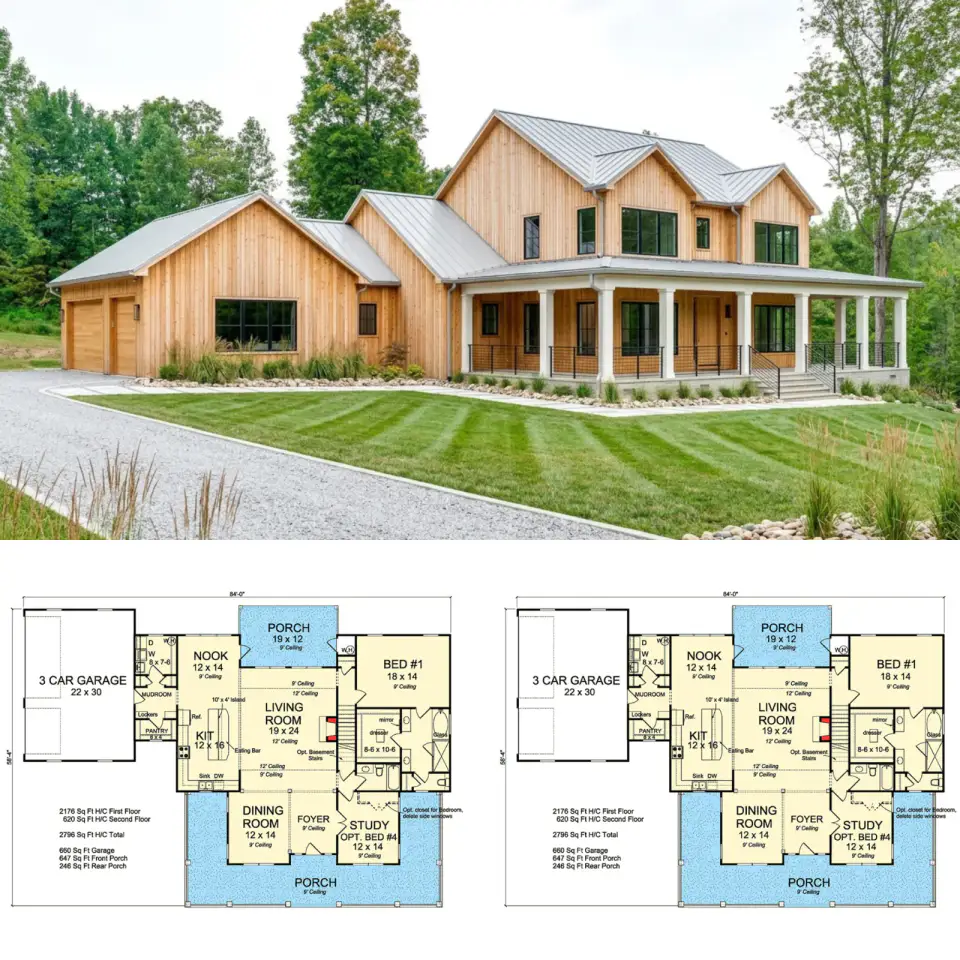 Expanded Modern Farmhouse: 2,796 Sq Ft Plan