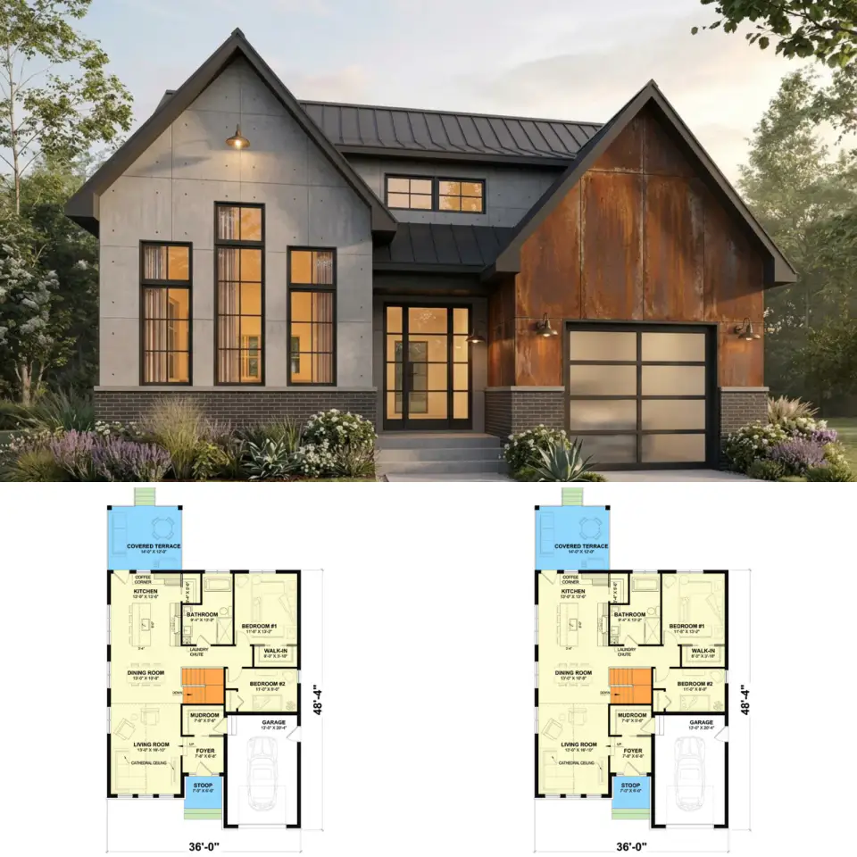 Industrial Modern Small House Plan Exterior
