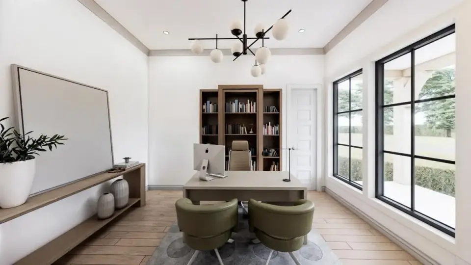 Plan 56547SM interior vaulted great room exposed timber beams modern farmhouse