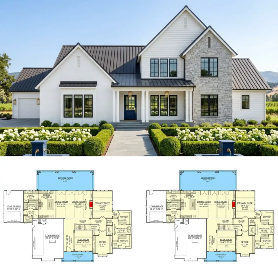 4-Bedroom Transitional Farmhouse with Main-Level Primary Suite