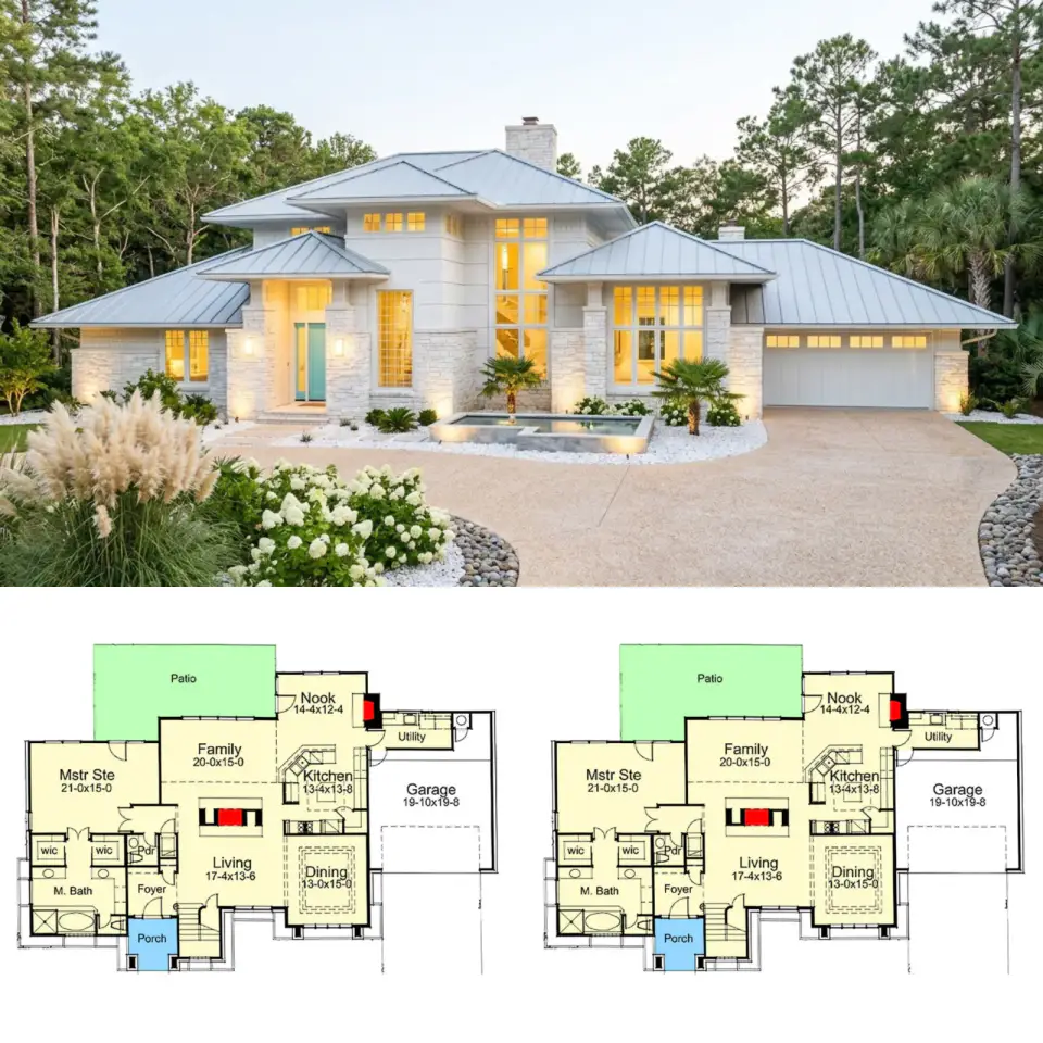 Contemporary 3-Bed House Plan with Two-Story Family Room & Main-Floor Master