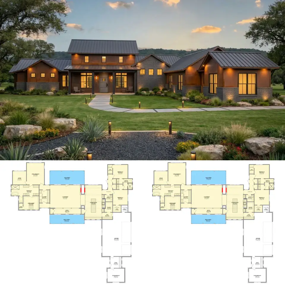 Modern Hill Country House Plan with Workshop