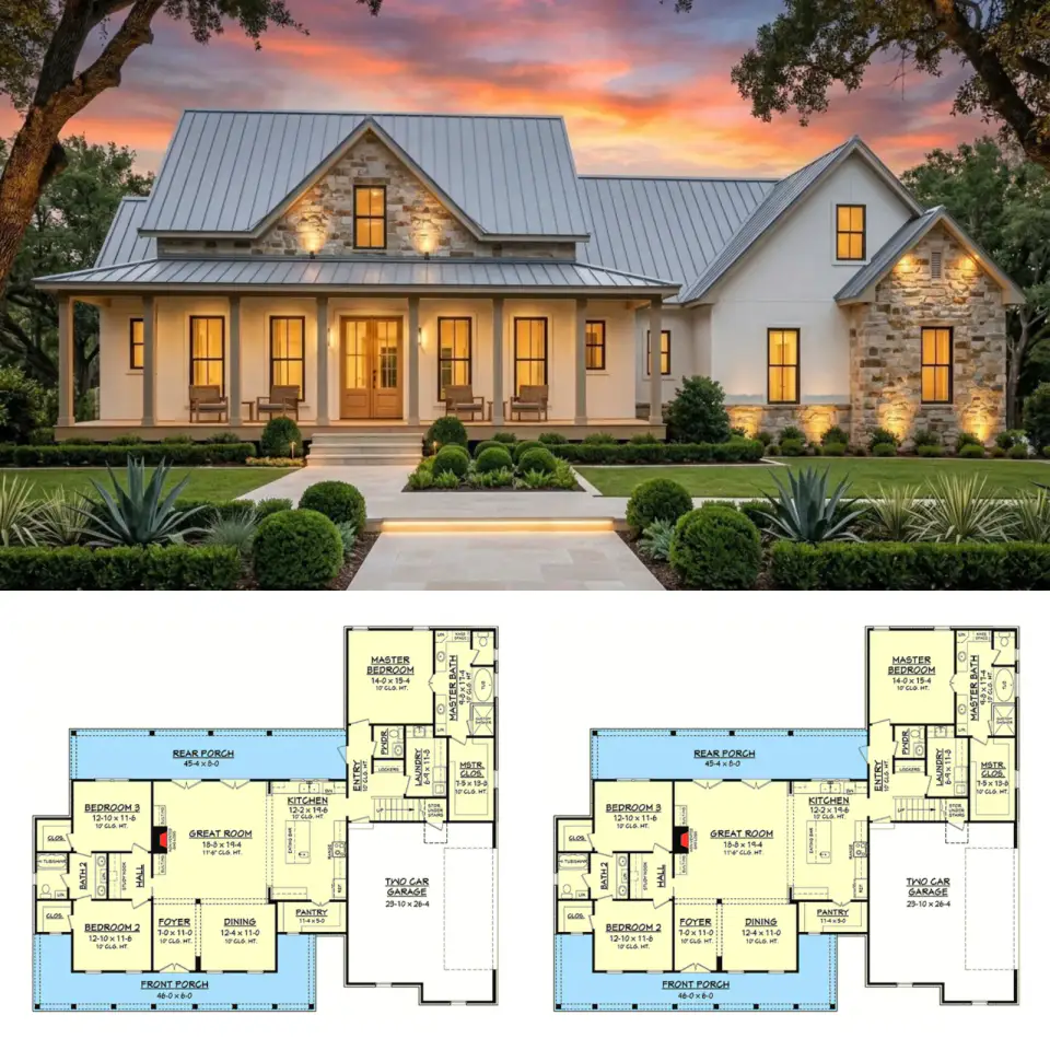 Single-Story Modern Farmhouse Plan with Wrap-Around Porch
