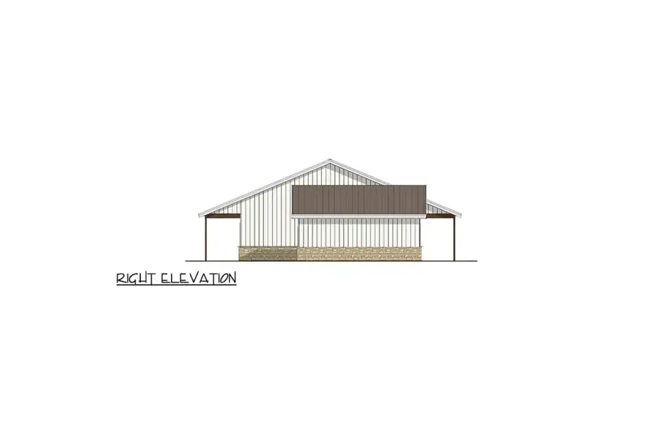 Attached gable-front two-car garage on barndominium farmhouse plan 35145GH