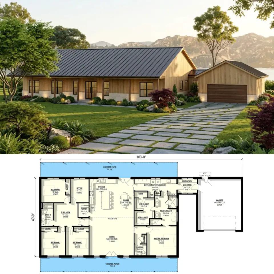 Barndominium Farmhouse Plan 35145GH | 4 Beds, 2.5 Baths, 2,884 Sq Ft