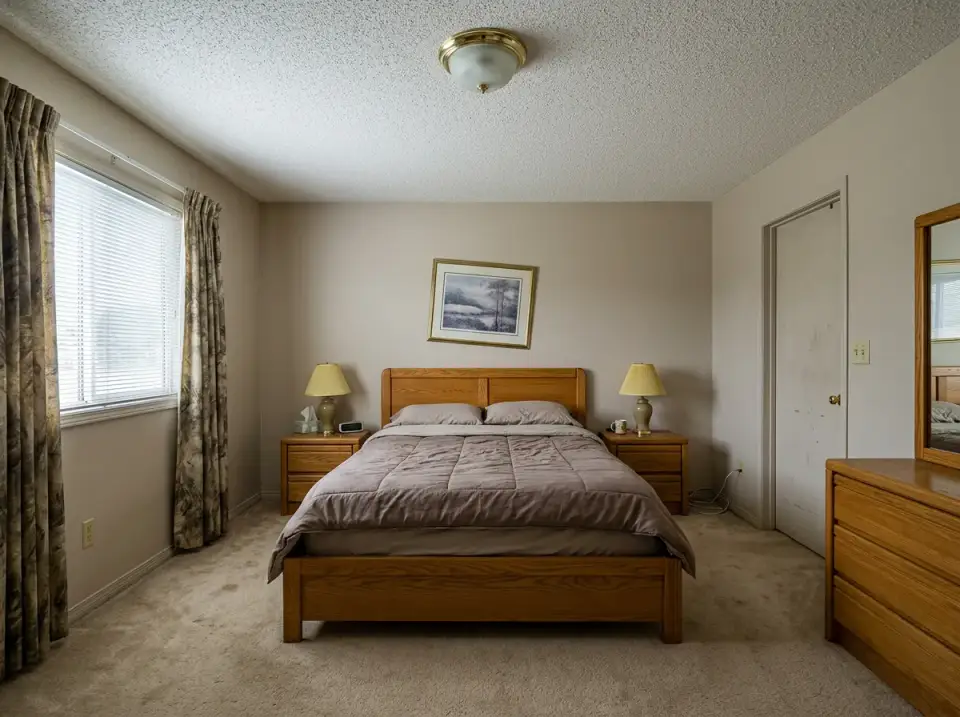 Dated Carpeted Bedroom Before Makeover