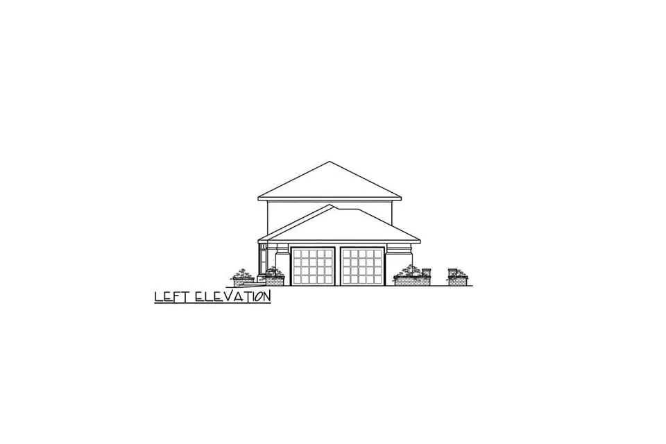 Left side elevation of plan 720181DA with the two doors of the side-entry garage