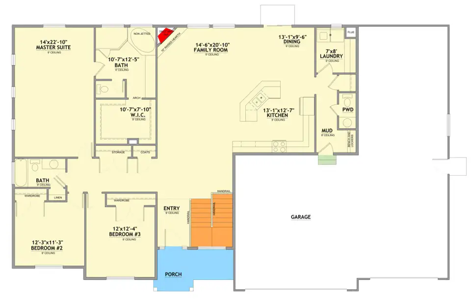 Plan 849082PGE Craftsman ranch main level floor plan with split bedrooms and open living core