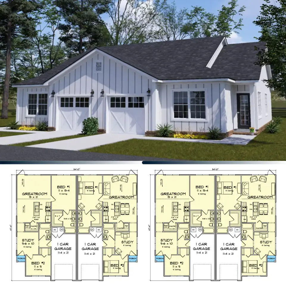 Modern Ranch Duplex: Exterior View & Design Analysis