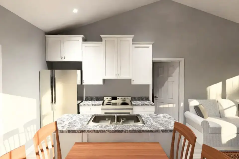 Plan 52532WM primary suite at rear of unit with carpet flooring large window for natural light and direct access to en-suite bathroom and walk-in closet
