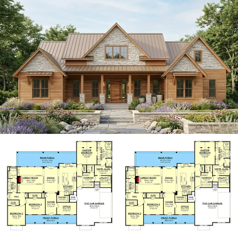 2,553 Sq Ft Modern Farmhouse Plan with Office