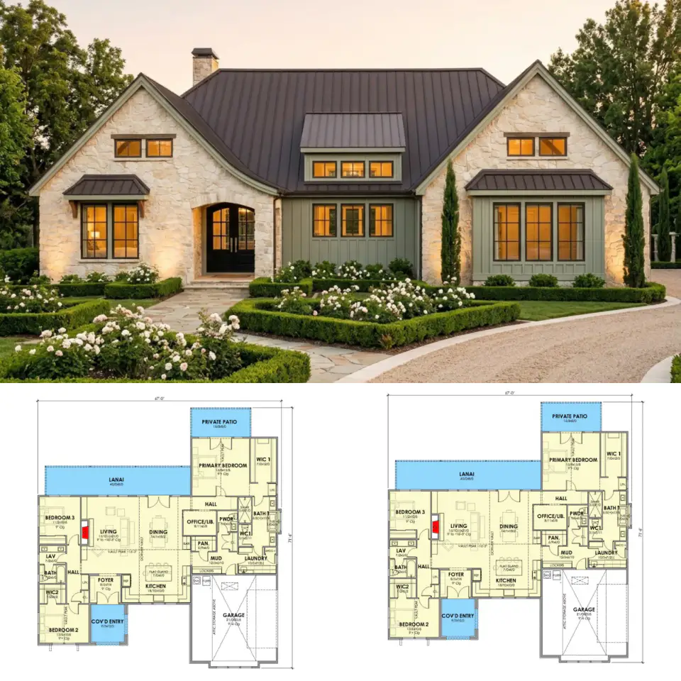 French Country House Plan - 3 Bed, 2342 Sq Ft