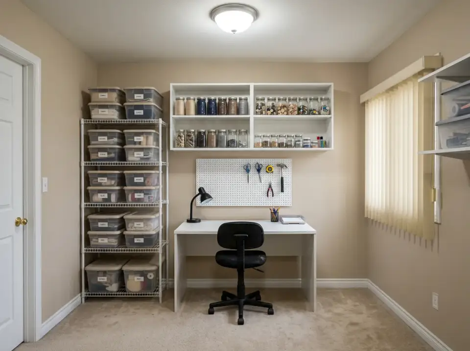 Before: Basic Craft Room and Home Office Storage