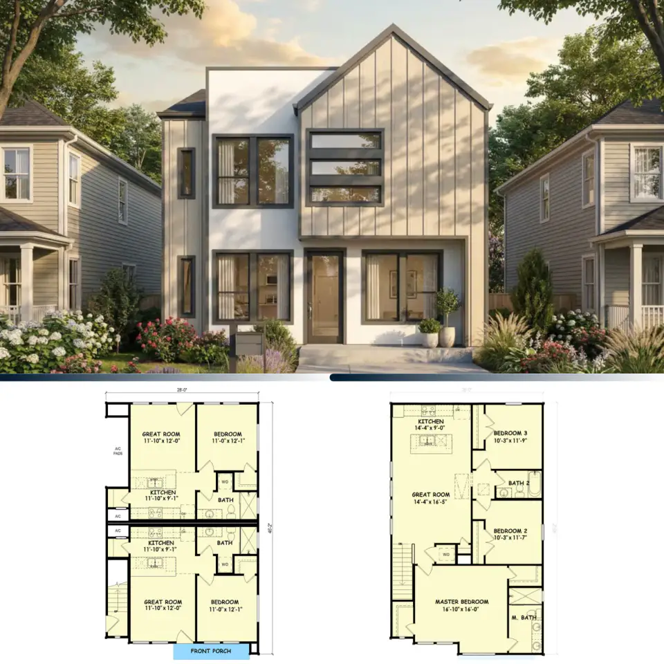 Modern Scandinavian Triplex House Plan