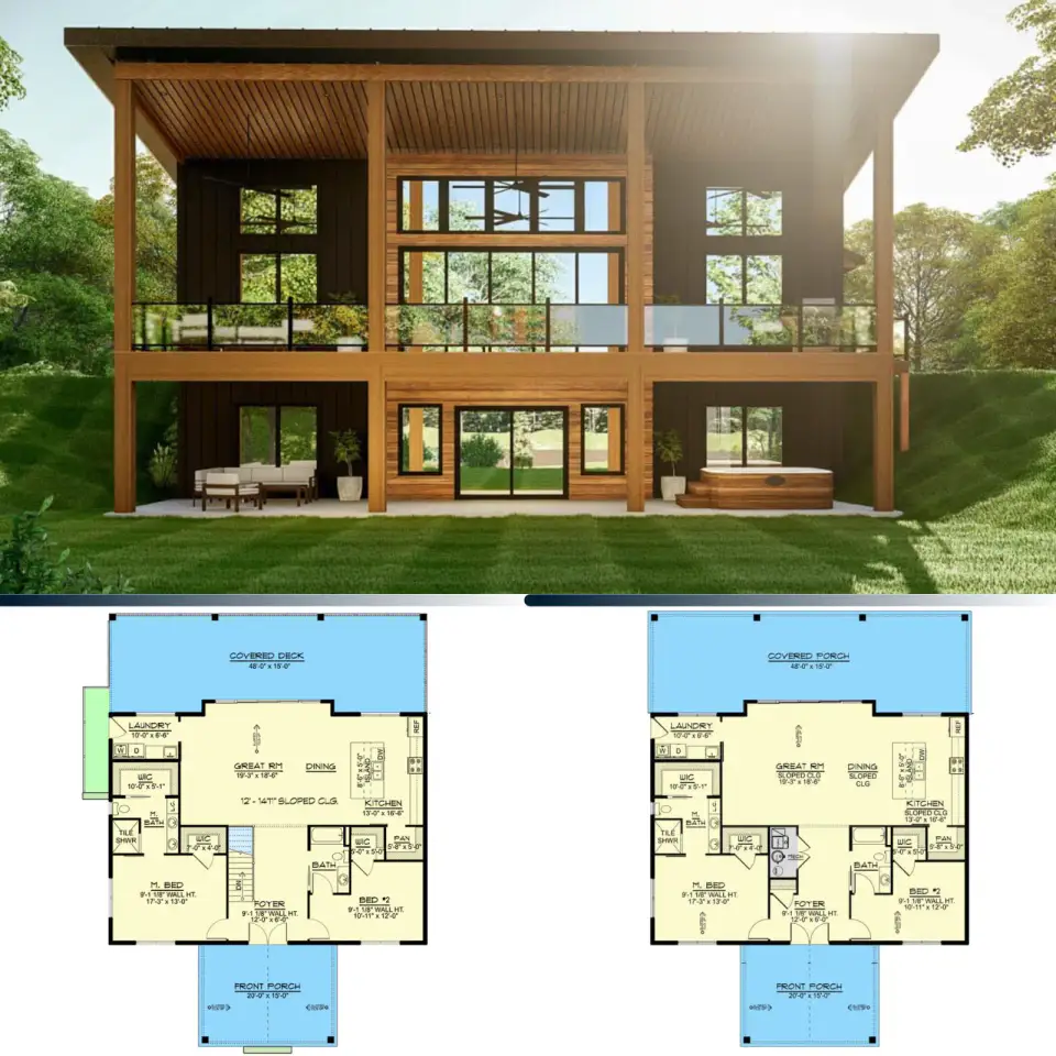 Modern Expandable Mountain House Plan with Massive Rear Deck