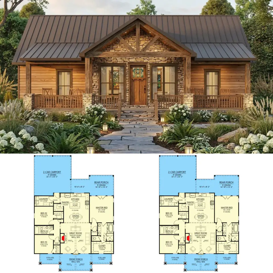 1,677 Sq Ft Modern Farmhouse Plan: 3 Bed, 2 Bath